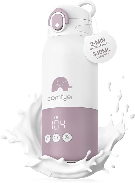 Comfyer BW01 Chauffe Biberon Nomade Portable sans Fil, Chauffage Rapide pour Lait Maternel et Eau, Longue Autonomie 12000 mAh, Température Réglable, Capacité 340 ml, Idéal pour Voyage, Voiture & Avion