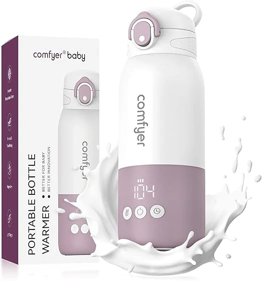 Comfyer BW01 Chauffe Biberon Nomade Portable sans Fil, Chauffage Rapide en 2 Mins pour Lait/Eau, Longue Autonomie 12000 mAh, Température Réglable, Capacité 340 ml, Idéal pour Voyage, Voiture & Avion